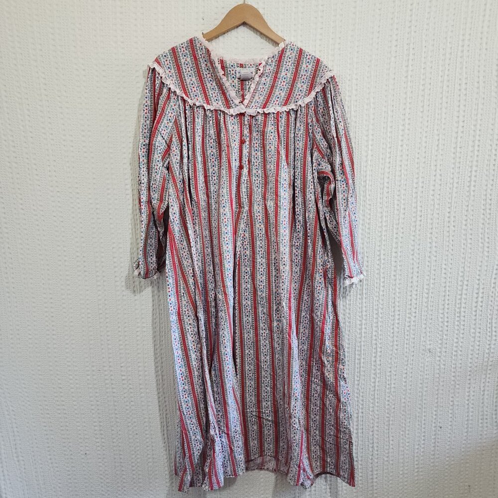 Vintage Grannycore Cottagecore Lace Collar Striped Nightgown Large - Picture 4 of 13